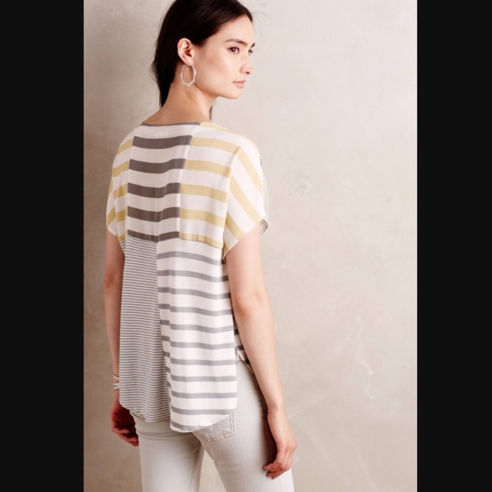Anthropologie Madrigal one September striped yellow grey top